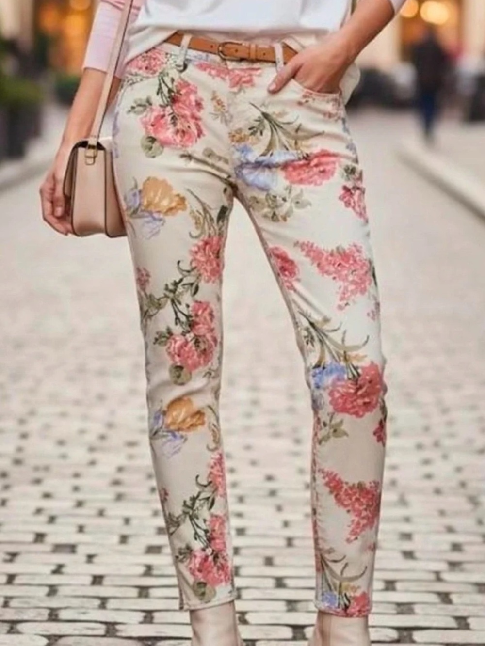 Y2K Ralph Lauren Skinny Jeans Pink & Lavender Cream Roses Floral zipper ankle